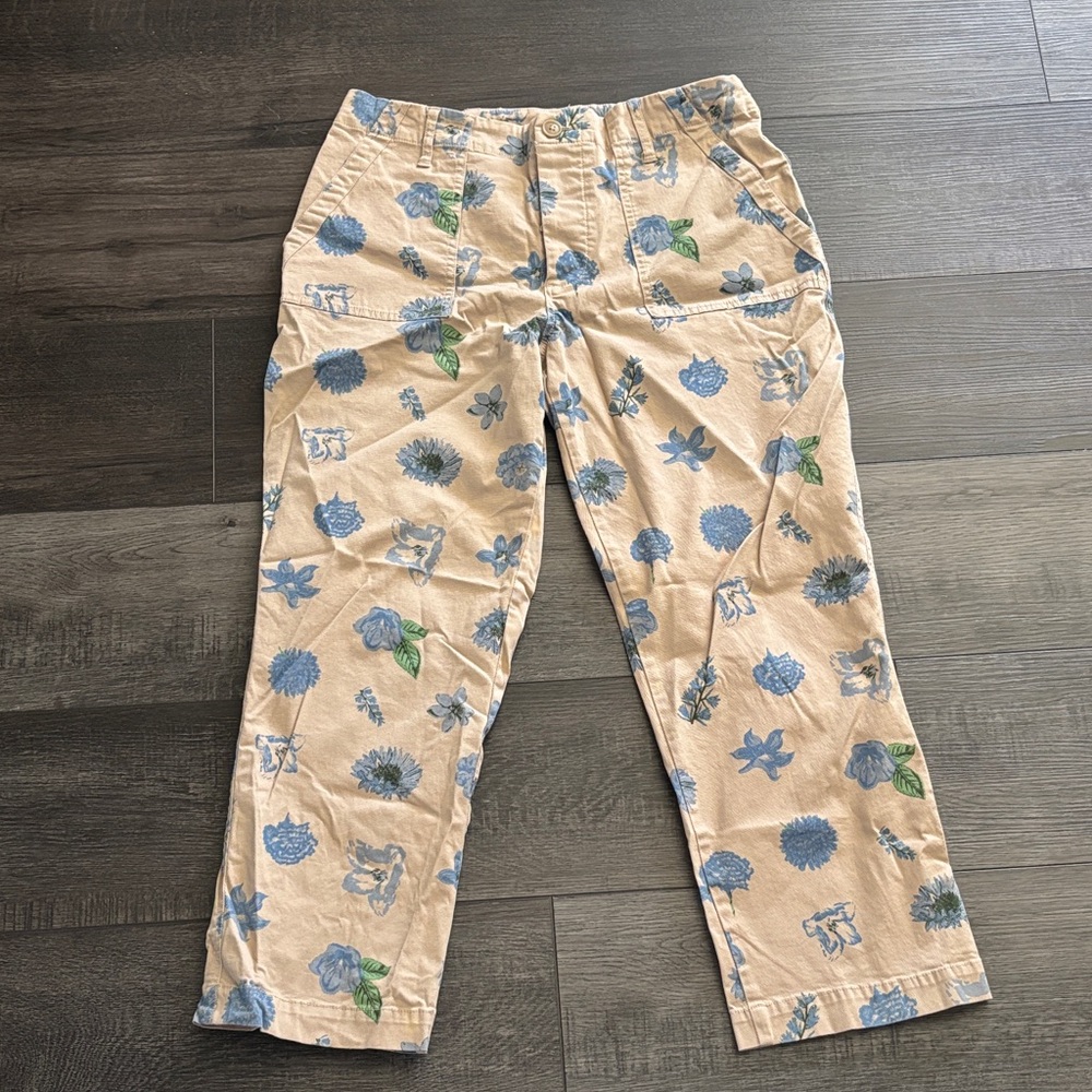 Lucky Brand Floral Print Cropped Pants - Blue and Tan
